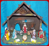 Image for Nativity Scene “Made in Italy” Creche/Stable & 10 Frozen/Fixed-in-Place Religious Biblical Figurines/Figures Christmas Holiday Tabletop/Mantel Display Vintage Set <b><span style='color:red'>*****STANDARD (PARCEL) POST SHIPPING INCLUDED – DOMESTIC ORDERS ONLY!*****</span></b><span style='color:purple'>